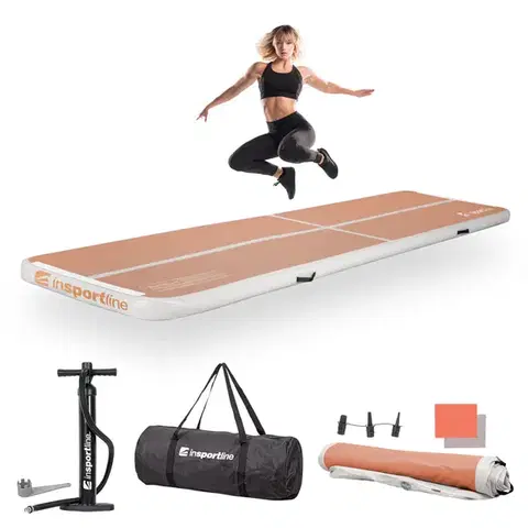 Žinenky Airtrack inSPORTline Airstunt 400x100x10 cm mocha mousse s ručnou pumpou