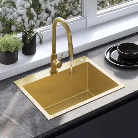 Kuchynské drezy REA REA - Oceľový drez Liam BRUSH GOLD s kuchynskou batériou KPL-96007