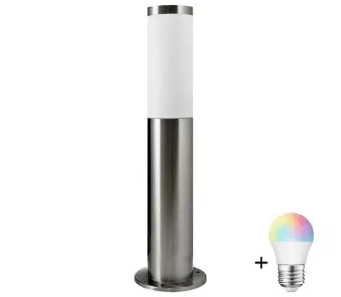 LED osvetlenie  LED RGBW stmievateľná vonkajšia lampa LIVIA 1xE27/6,5W/230V 45 cm IP44 strieborná SA0463+AI0818