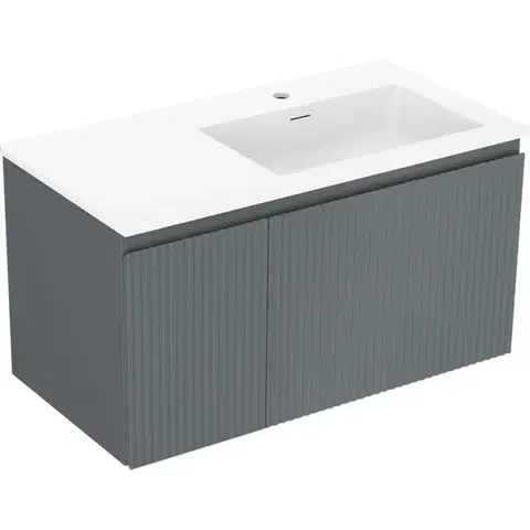 Kúpeľňový nábytok MEXEN/S - Rivel kúpeľňová skrinka 90 cm s umývadlom Otis pravá, 1S, 1D, reliéf, grafit mat/biela mat 91A23-09047-3-BBFF66-W18P01