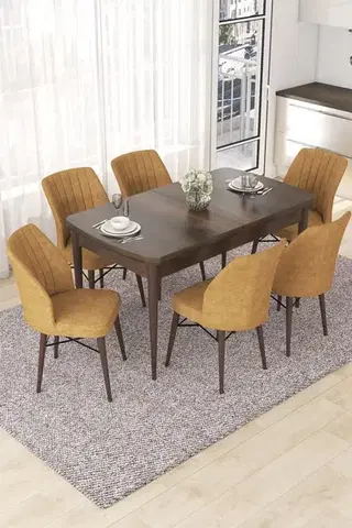 Jedálenské sety Extendable Dining Table & Chairs Set (7 Pieces) Nef - Baroque, Cappuccino