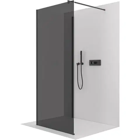 Sprchovacie kúty CERANO - Sprchová zástěna Walk-in Onyx Corner Round L/P - 8 mm - kulatá vzpěra - černá matná, grafitové sklo - 130x100x200  CER-8050BD715048