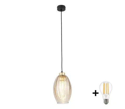 Svietidlá  LED luster na lanku SEBO 1xE27/15W/230V čierna/dymová béžová 4633