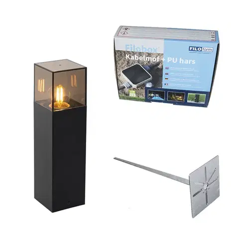 Zahradne stlpove lampy Stojaca vonkajšia lampa čierna s dymovým tienidlom 30 cm - Dánsko