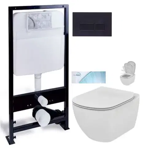 Závesné wc sety PRIM predstenový inštalačný systém s čiernym tlačidlom 20/0044 + WC Ideal Standard Tesi so sedadlom SoftClose, AquaBlade PRIM_20/0026 44 TE1