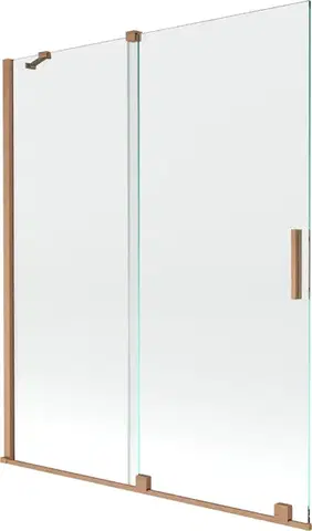 Sprchové dvere MEXEN/S - Velar Dvojkrídlová posuvná vaňová zástena 140 x 150, transparent, kartáčovaná meď 896-140-000-01-65