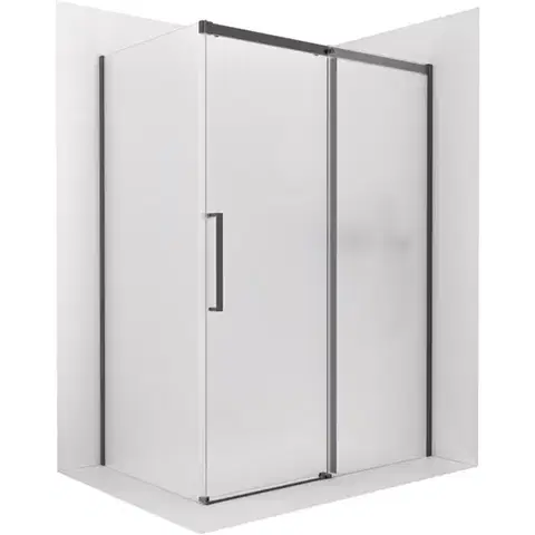 Sprchovacie kúty CERANO - Sprchovací kút Lantono - pravá - 8 mm - Soft-Close - čierna matná, mliečne sklo - 150x70 - posuvný CER-665488