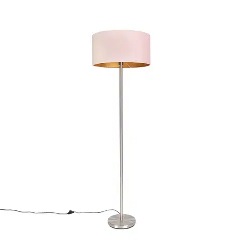 Stojace lampy Stojaca lampa oceľ s ružovým tienidlom 50 cm - Simplo