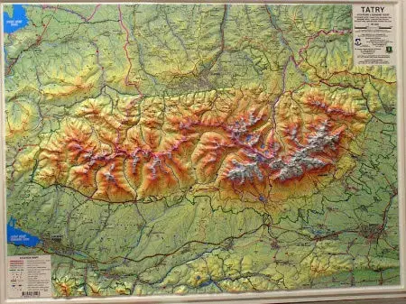 Slovensko a Česká republika Tatry reliéfna/nástenná mapa