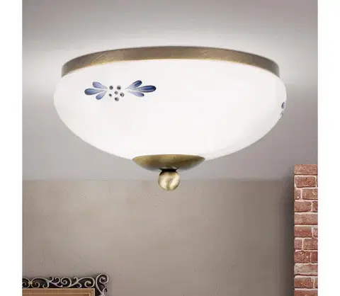 Svietidlá Orion DL 7-672 - Stropné svietidlo LANDHAUS 1xE27/60W/230V pr. 21 cm bronz/biela DL 7-672 Patina/opal-blau