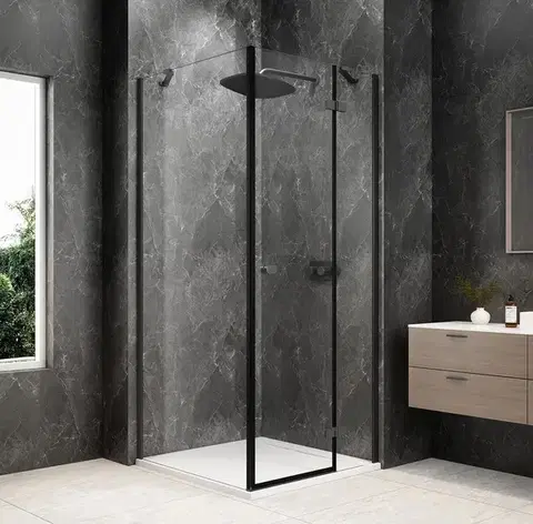 Sprchové dvere POLYSAN - GLOBE GUN METAL štvorcová sprchová zástena 800x800, číre sklo, pravé GB1080-3215RGM