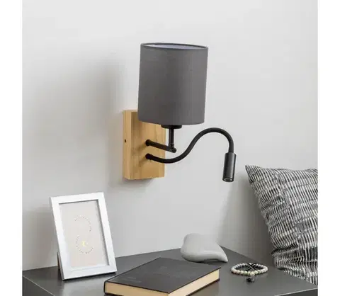 Svietidlá BRILAGI - LED Nástenná lampa NUBILA WOOD 1xE27/25W/230V + LED/3W dub/antracit BG1564+BG1574