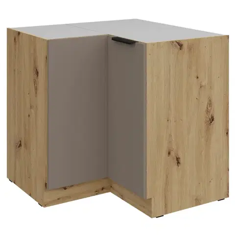 Kuchynské dolné skrinky KONDELA Frisbo 90x90 DN 2F BB dolná rohová kuchynská skrinka sandgrau / dub artisan