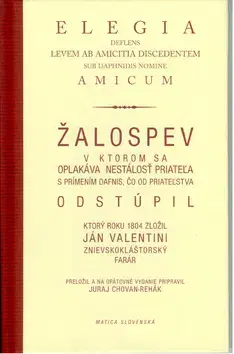 Slovenská beletria Žalospev Elegia - Valentini Ján
