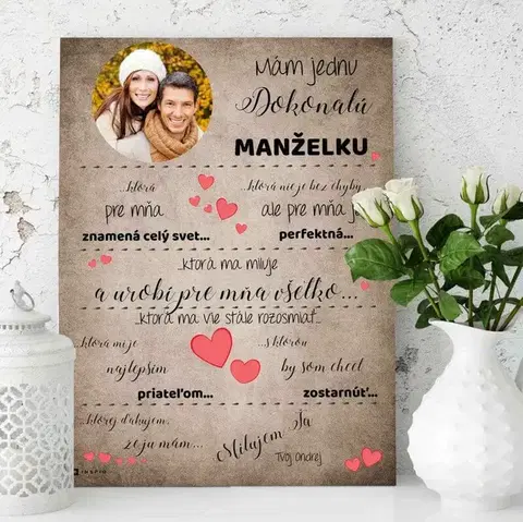 Tabuľky s venovaním (darčeky) Darčeky pre ženu - Zamilovaný obraz s fotkou pre vašu manželku