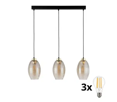 Svietidlá  LED luster na lanku SEBO 3xE27/15W/230V čierna/dymovo-béžová 4635