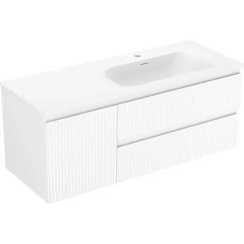 Kúpeľňový nábytok MEXEN/S - Rivel kúpeľňová skrinka 120 cm s umývadlom Vela pravá, 2S, 1D, reliéf, biela mat 91A23-12047-3-BBFFF01-W23P01