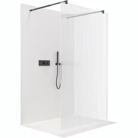 Sprchové dvere CERANO - Sprchová zástena Walk-in Onyx Duo Ľ/P - 8 mm - okrúhla vzpera - čierna matná, ryhované sklo - 160x200 CER-8050BD2247