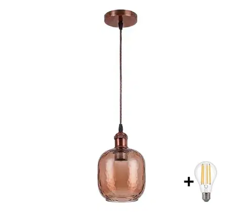 Svietidlá BRILAGI - LED luster na lanku R GLASS 1xE27/60W/230V pr. 14 cm medená/dymová hnedá NSTK7703+AI0179