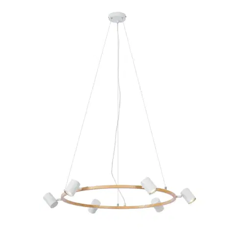 Závesné svietidlá Smart Pendant Light Wood with White Round 6-Lights Incl. WiFi GU10 - Jeana Circle
