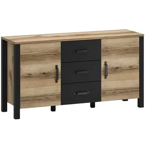 Komody so zásuvkami a dvierkami Komoda 2d3s Derby E Light + Black