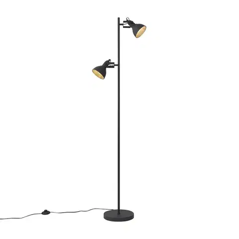 Stojace lampy Priemyselná stojaca lampa čierna s drevom 2-svetlá - Jakub