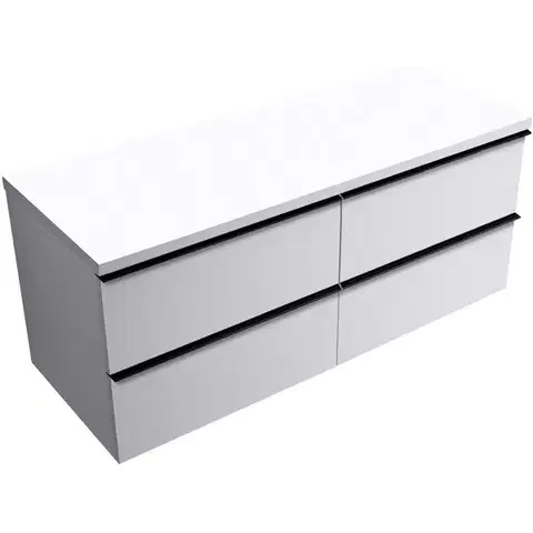 Kúpeľňový nábytok CERANO - Kúpeľňová skrinka Velora - biela matná, úchytka čierna + doska pod umývadlo Navira Pro - 36 mm - 140x56,6x46,5 CER-668507
