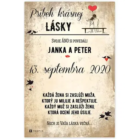 Obrazy s textom Svadobný dar - Personalizovaná tabuľka: Príbeh lásky mladomanželov