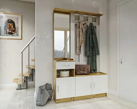 Predsieňové zostavy MÁŠA SET 1 predsieňová zostava, biela / dub Artisan