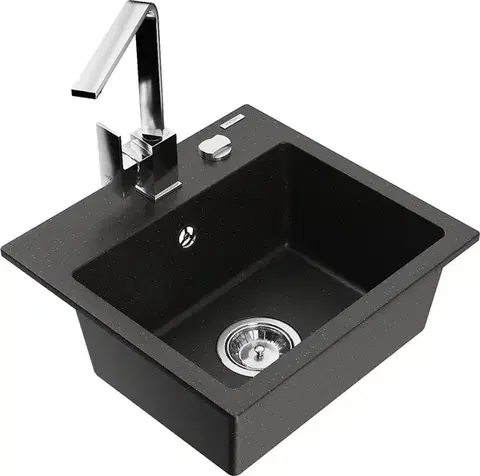Kuchynské drezy MEXEN/S MEXEN/S - Milo granitový drez 1-miska vrátane batérie Rita, čierny/zlatý metalik 6505-75-670300-00