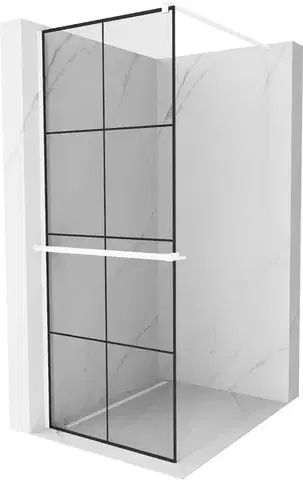 Sprchové dvere MEXEN/S - Kioto+ Sprchová zástena WALK-IN s poličkou a držiakom uterákov 80 x 200, čierny vzor, biela 800-080-121-20-77