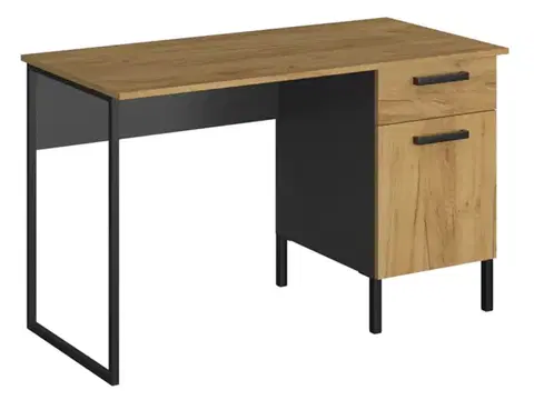 Písacie a pracovné stoly KONDELA Santana 1D1S/120 pc stôl dub craft zlatý / antracit