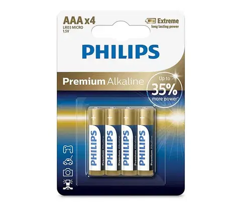Predlžovacie káble Philips LR03M4B/10 - 4 ks Alkalická batéria AAA PREMIUM ALKALINE 1,5V 1320mAh Phil-LR03M4B/10