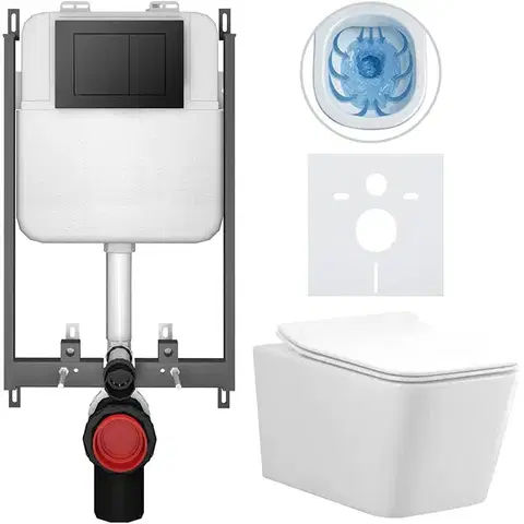 Záchody CERANO - Kompletný WC set Basic/Forte - biela lesklá - WC tlačidlo Maxio/Čierna - na zamurovanie - 51x36 CER-8050BD86126