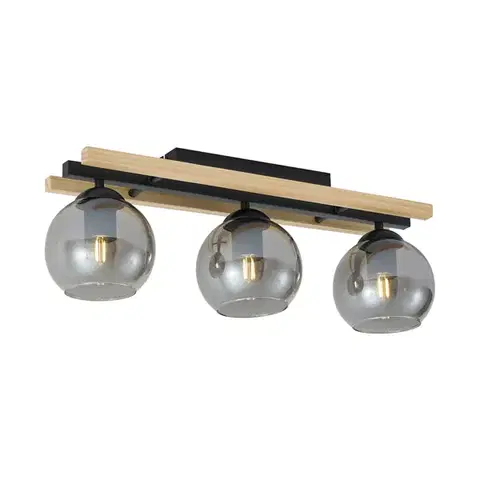 Stropné osvetlenie Smart Ceiling Lamp Black with Wood and Smoke Glass 3-Lights incl. WiFi A60 - Aleks
