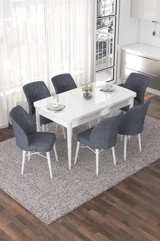 Jedálenské sety Extendable Dining Table & Chairs Set (7 Pieces) Nef - White, Fume