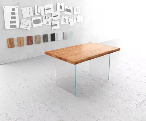 Jedálenské stoly DELIFE Jedálenský stôl Edge 140x90 XL akácia prírodná sklo Live-Edge