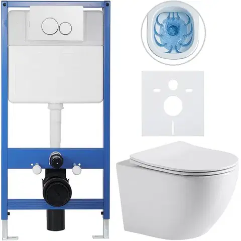 Záchody CERANO - Kompletný WC set Profi/Cesso - biela lesklá - WC tlačidlo Duo/Biela - predstenová inštalácia - 49x36 CER-8050BD84207