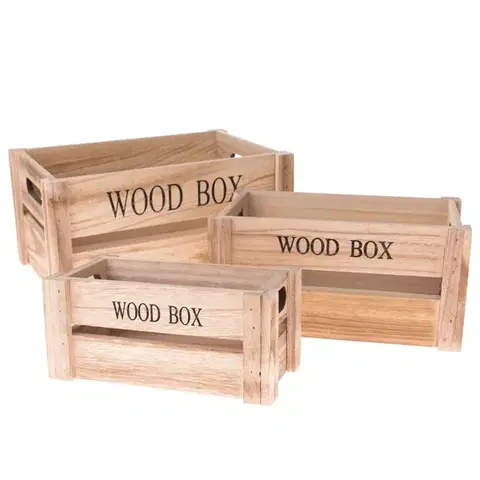 Úložné boxy Sada drevených debničiek Wood Box, 3 ks, prírodná