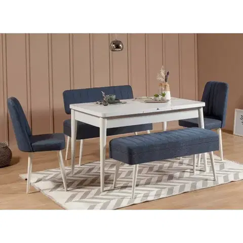 Jedálenské sety Jedálenský set s rozkladacím stolom a stoličkami (5 kusov) Vina 1048 - 4 - White, Dark Blue