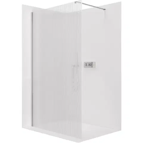 Sprchové dvere CERANO - Sprchová zástena Walk-in Onyx Cube Ľ/P - 8 mm - hranatá vzpera - chróm, ryhované sklo - 120x200 CER-8050BD582