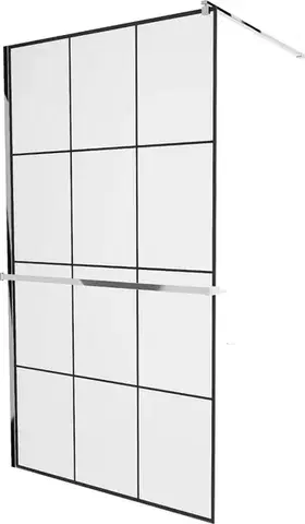 Sprchové dvere MEXEN/S - KIOTO Sprchová zástena WALK-IN s poličkou a držiakom uterákov 100 x 200, transparent/čierna 8 mm, chróm 800-100-121-01-77