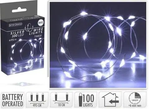 Vianočné osvetlenie Kinekus Svetlo vianočné 100 LED studené biele, s časovačom, baterky, vnútorné