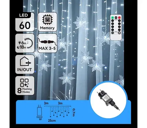 LED osvetlenie  B.V.  - LED vonkajší vianočný svetelný reťazec 120xLED/6W/230V/8 funkcií 3x0,7m IP44 studená biela + diaľkové ovládanie B10303S78