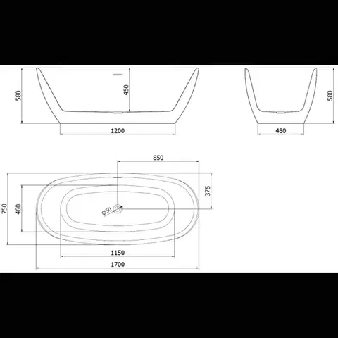 Vane MEXEN/S - Luvo Slim voľne stojaca vaňa 170 x 75, biela, sifón a prepad meď kartáčovaná 52801707500-65