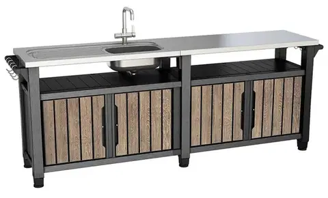 Záhradné stoly Záhradný stôl / skriňa s drezom UNITY CHEF 415L grafit Keter