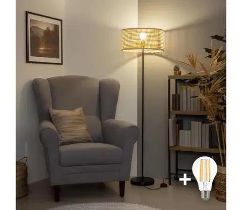 Lampy BRILAGI - LED stojacia lampa CERIA 1xE27/40W/230V pr. 25 cm bambus/čierna SA2187+EG781159
