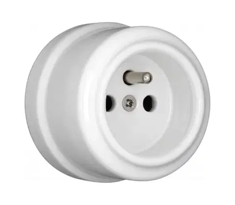 Predlžovacie káble Elhard - Nástenná keramická retro domová zásuvka 230V biela KN2000W