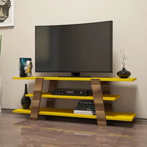 TV stolíky TV stolík Flower - Walnut, Yellow