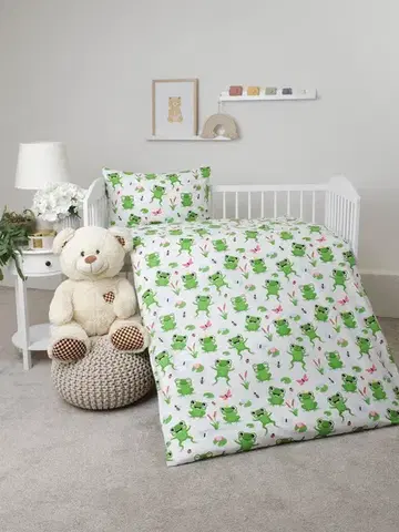 Detské obliečky MKLozkoviny.sk Bavlnené obliečky Renforcé do postieľky - Žabky - 100 × 135 cm - 40 x 60 cm